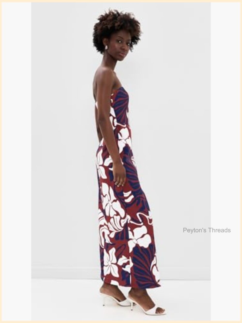 Maxi Dress with Tropical Print, Wrap Silhouette, Strapless, Sleeveless, - Picture 4 of 5